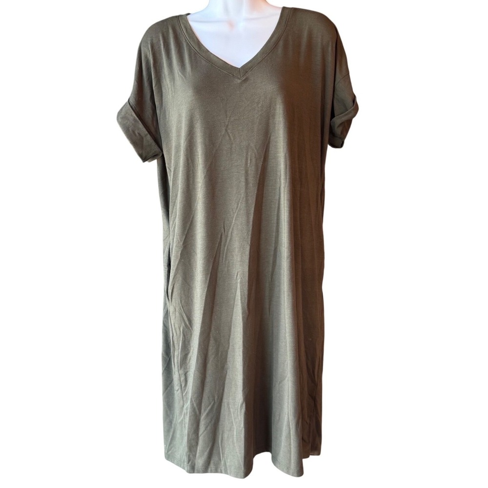 Zenana Premium Olive Green T-Shirt Dress Size Medium Casual Minimalist Core